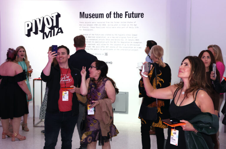 Mark Kuhn, Vanessa Alvarez and Rona Kirsh Davis take in the scene at Pivot MIA’s Museum of The Future
