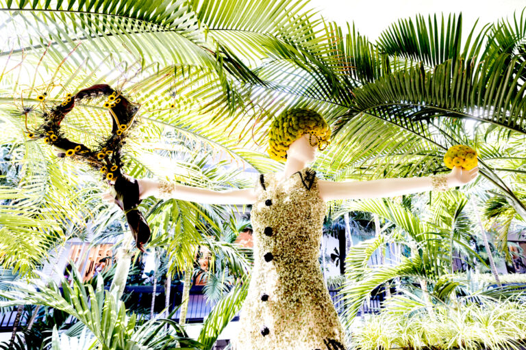 The Fleurs de Villes “FEMMES” exhibit at Bal Harbour Shops showcased a collection of larger-than-life mannequins made exclusively of flowers, designed to resemble women of significance including Oprah Winfrey, Maya Angel