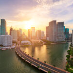 Miami, Florida, USA skyline over Biscayne Bay