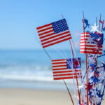 Patriotic USA background on the sandy beach