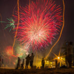People celebrate New Year looking for fireworks at the beach
