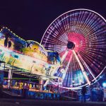 Ferris wheel in luna park at night with lights
