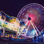 Ferris wheel in luna park at night with lights