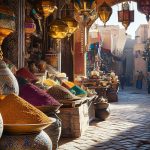 Colorful spices in the bazaar of Fez, Morocco.