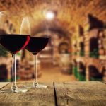 Small wine cellar with two glasses of wine