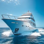 A large white boat is sailing in the ocean